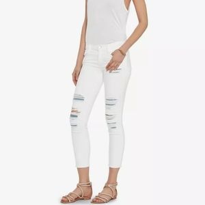 J Brand White Chaos Midrise Distressed Capri Jeans
